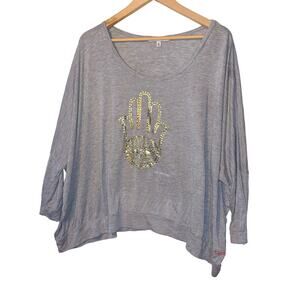 Peace, Love,World gray top size small